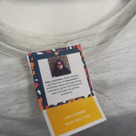 NWT Reinavsreina Latino Heritage Month Gray Kids T-Shirt Size Medium Unisex - Picture 8 of 9